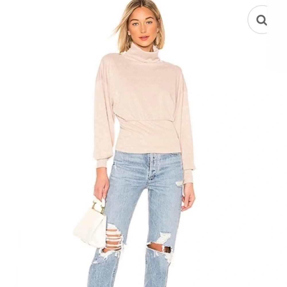 FREE PEOPLE ECRU/ BEIGE LONG SLEEVE GLAM METALLIC TURTLENECK SWEATER TOP  SZ S